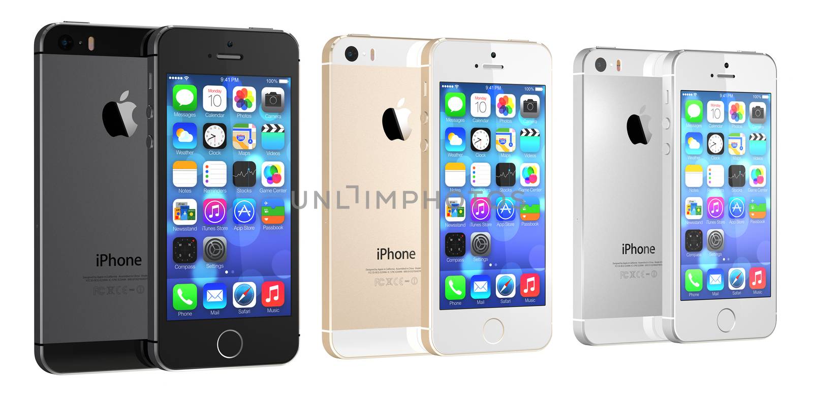 Space Gray, Gold and Silver iPhone 5s on white by manaemedia