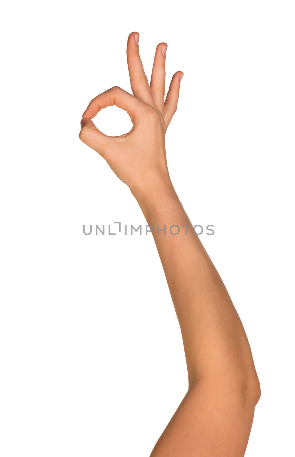 Hand OK sign isolated on white background