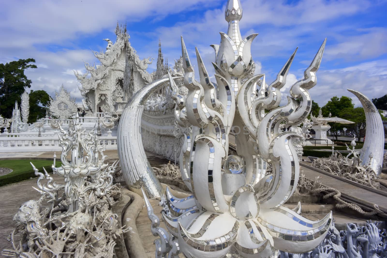Architectural Details of Wat Rong Khun. Buddhist temple in Chiang Rai, Thailand.