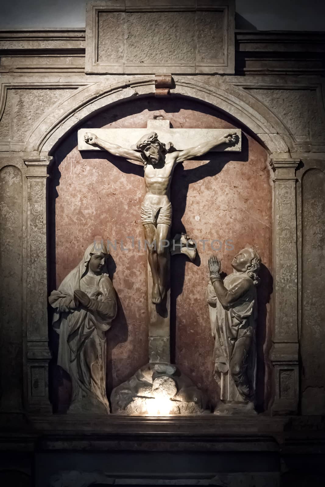 VIENNA, AUSTRIA - AUGUST 4, 2013: Catholic church and crucifix of Jesus Christ