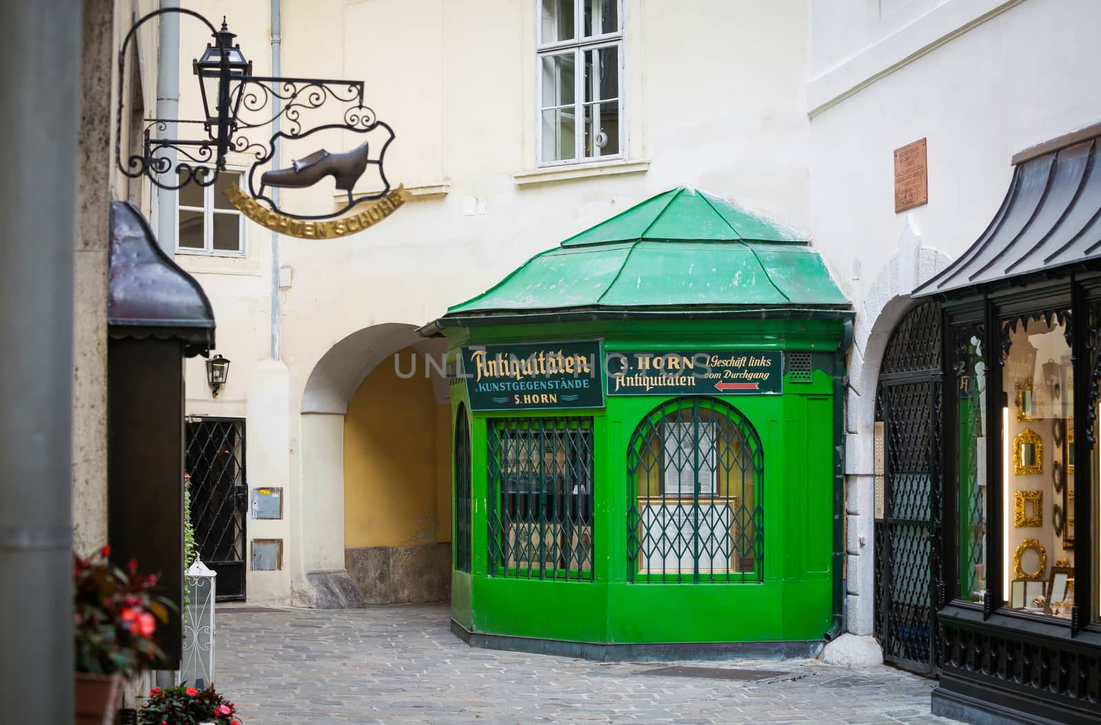 VIENNA, AUSTRIA - AUGUST 4, 2013: Old typical shops in Vienna, Austria