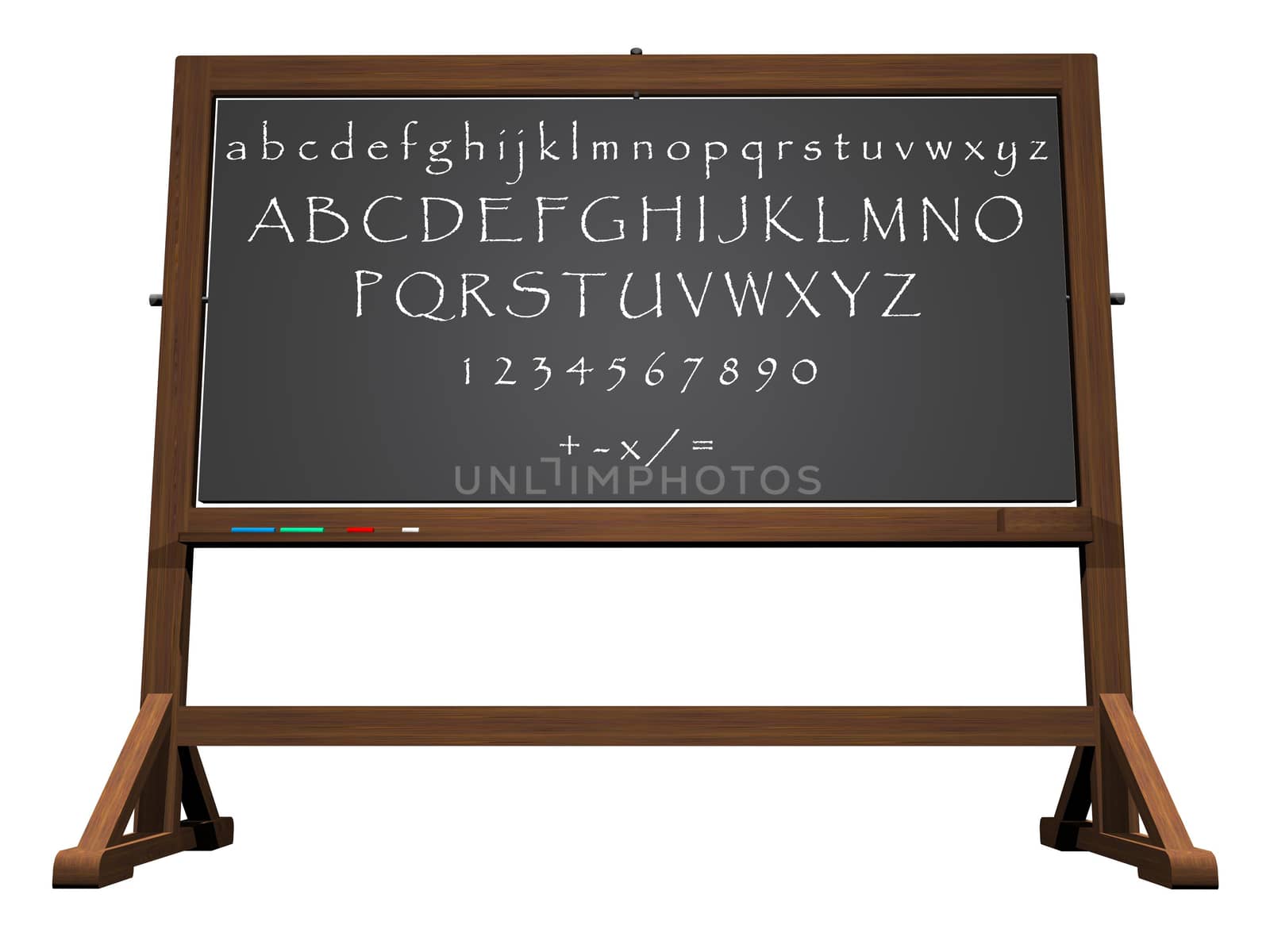 School blackboard alphabet and mathematics isolated in white background - 3D render