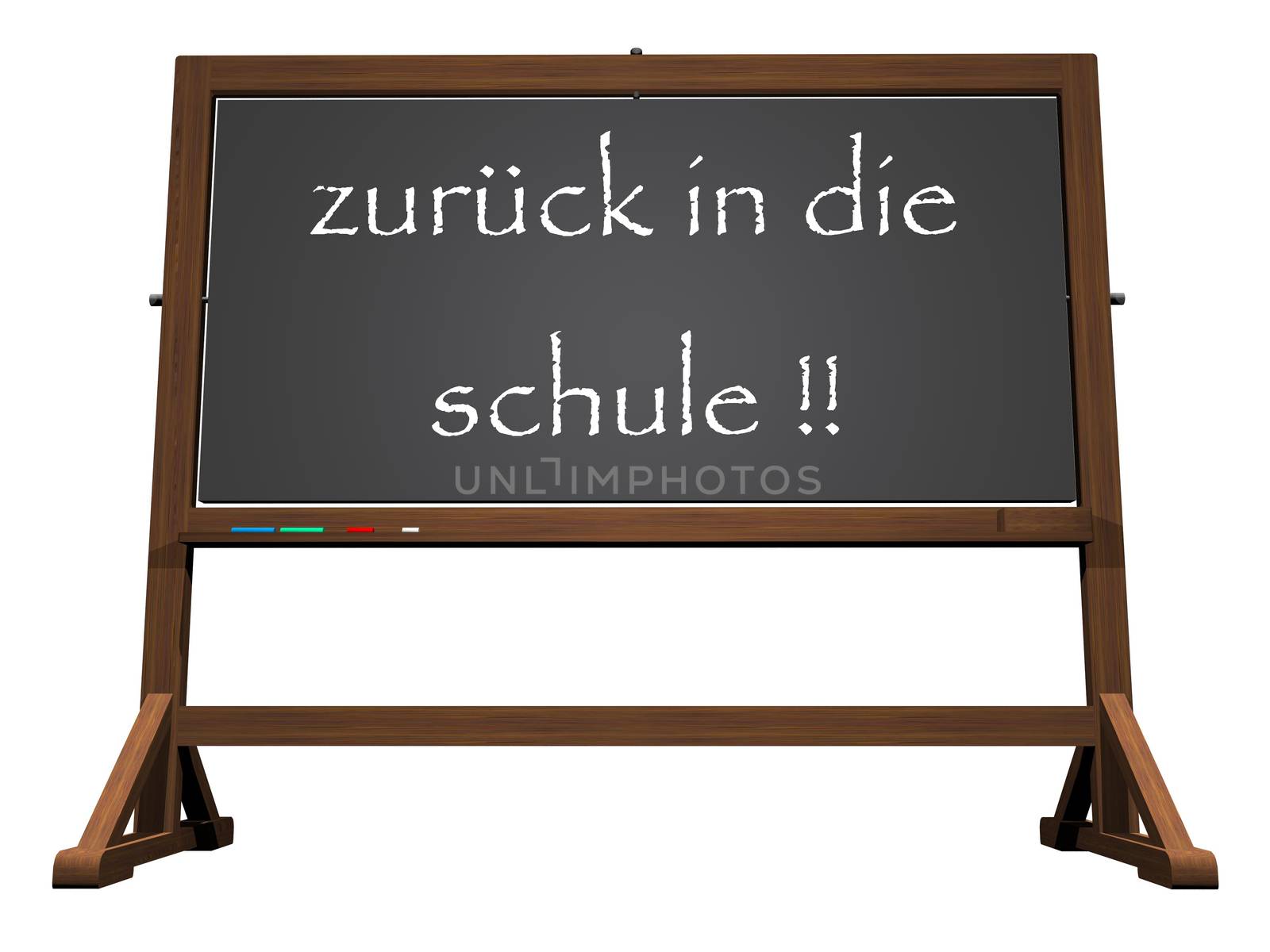 School blackboard german back to school isolated in white background - 3D render