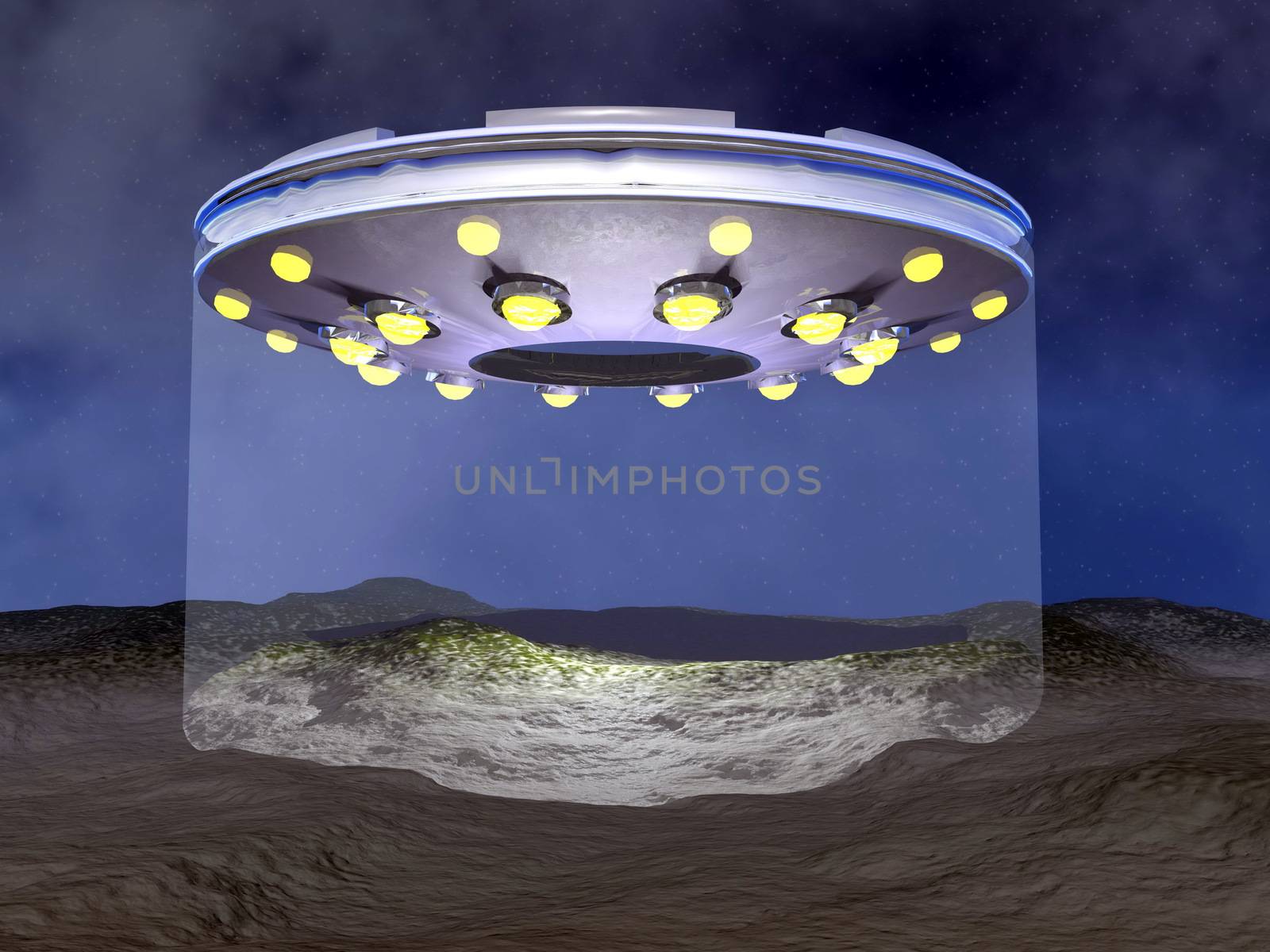 UFO landing - 3D render by Elenaphotos21