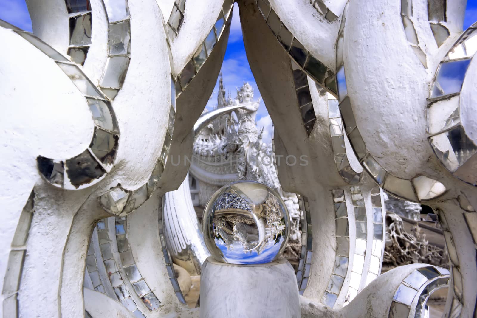 Ball of Wat Rong Khun. Contemporary unconventional Buddhist temple in Chiang Rai, Thailand.
