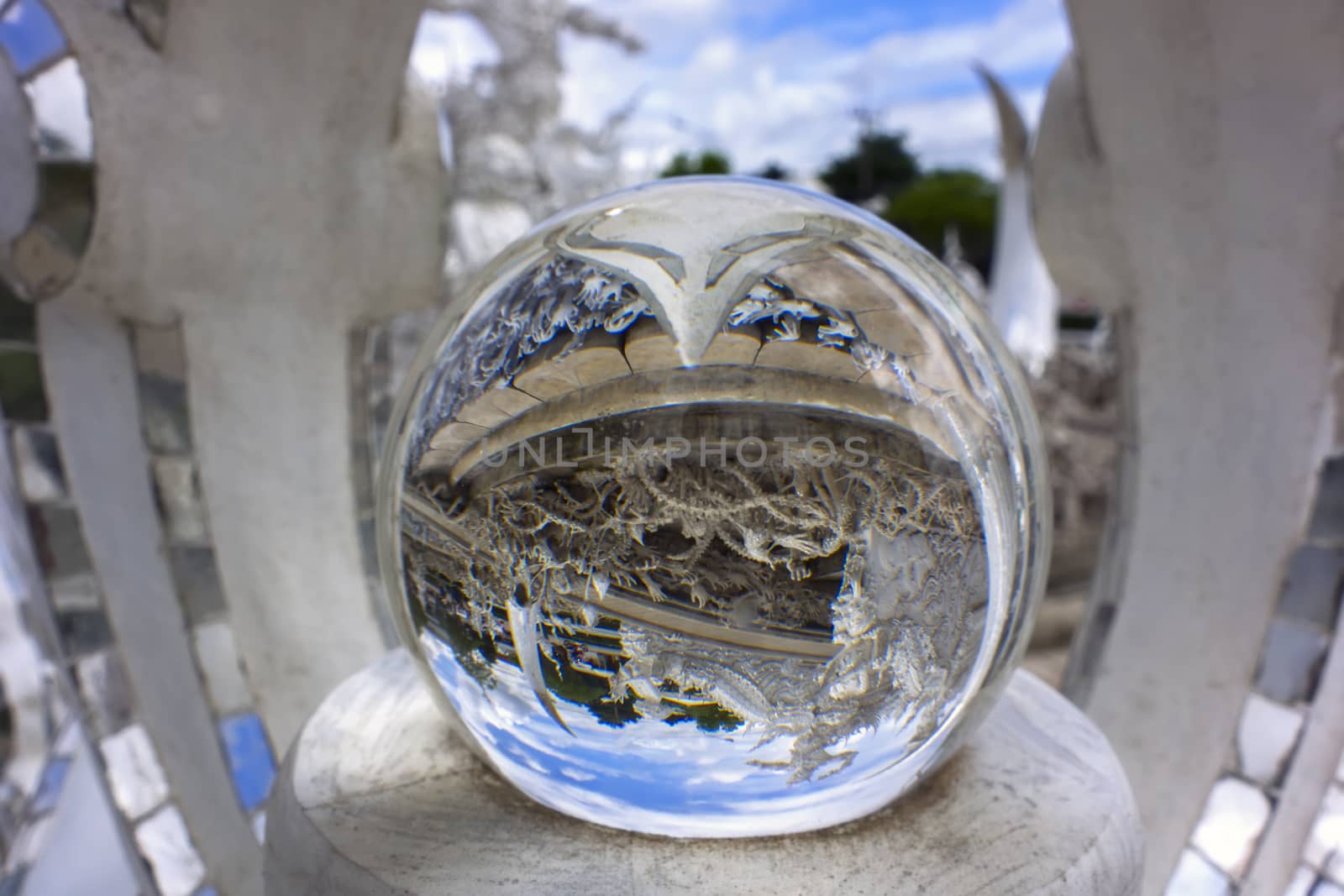 In Magic Ball of Wat Rong Khun. Buddhist temple in Chiang Rai, Thailand.