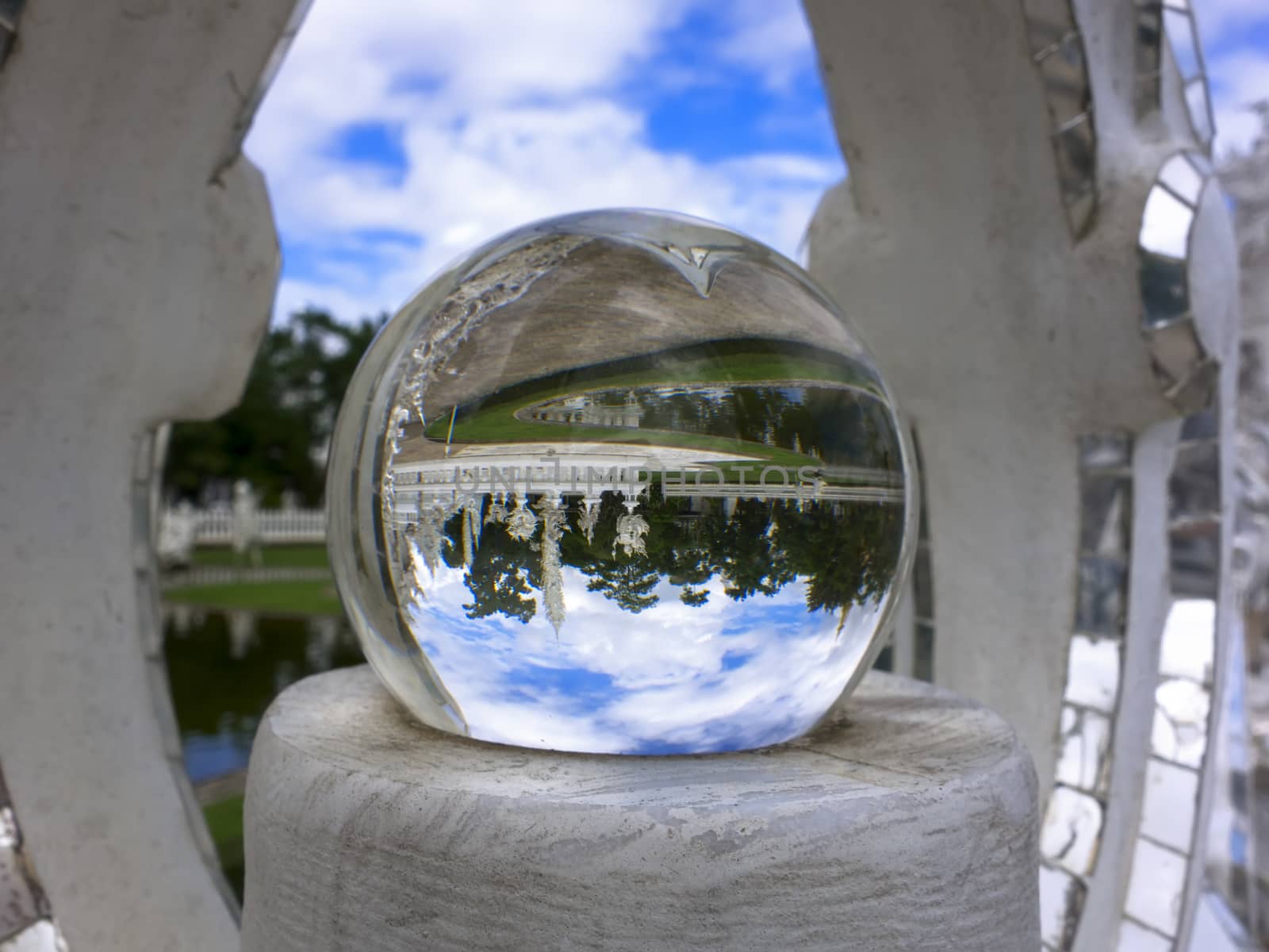 Pond in Magic Ball of Wat Rong Khun. Buddhist temple in Chiang Rai, Thailand.