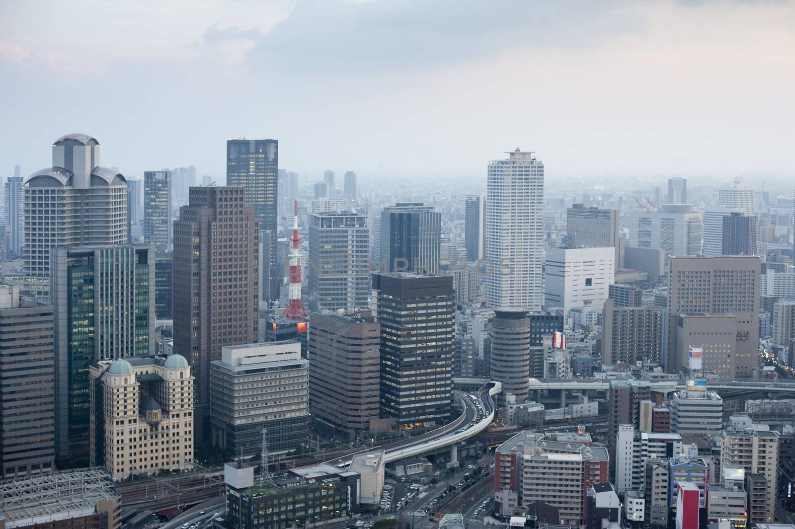 Osaka city skyline from the Umeda Sky Building by stockarch