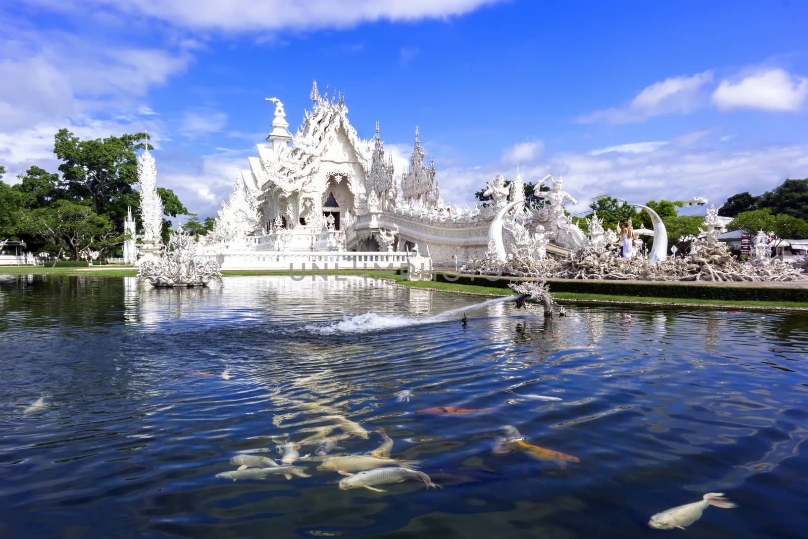 White Temple, White Fishes. Contemporary unconventional Buddhist temple in Chiang Rai