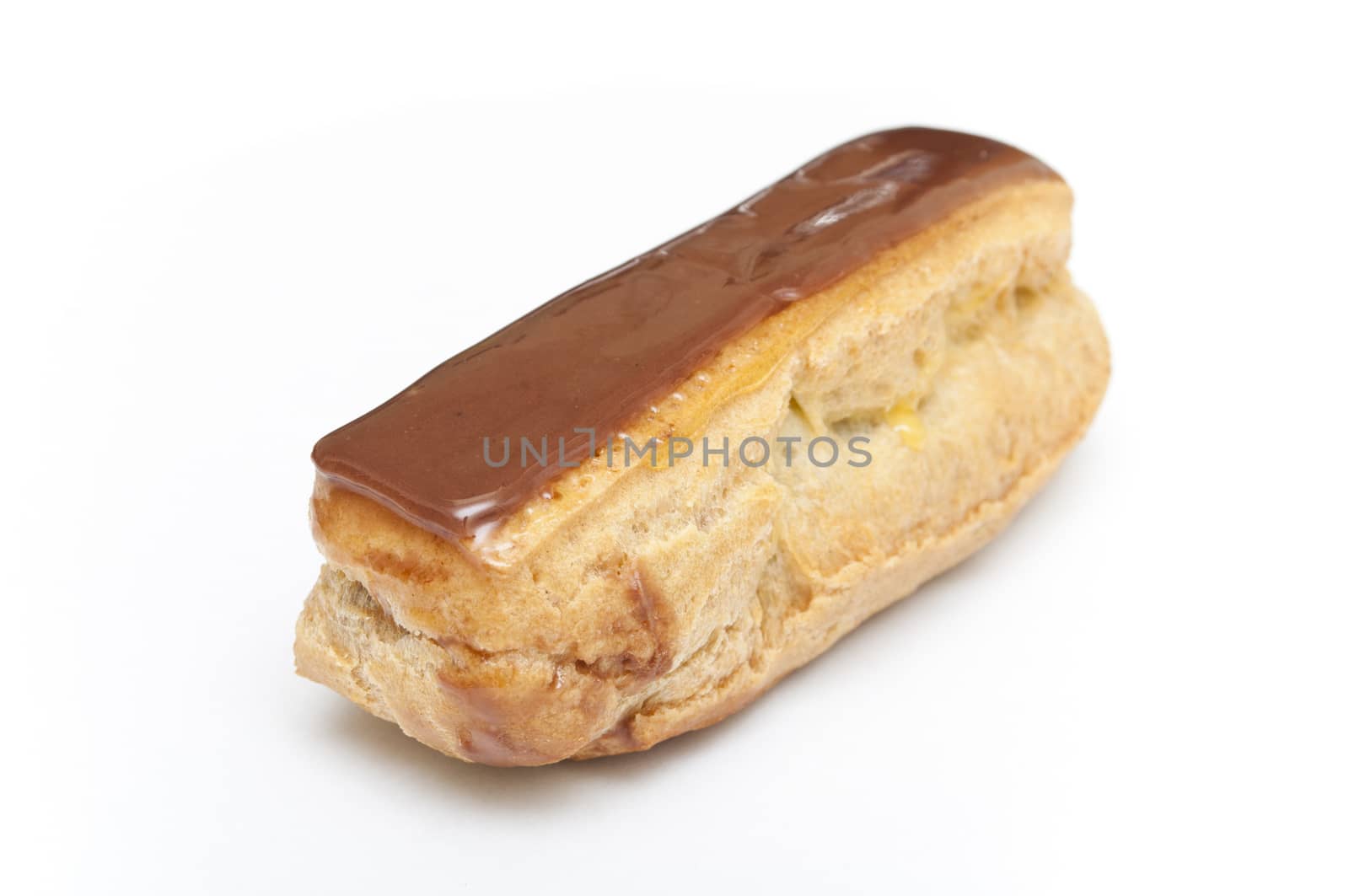 french cake with chocolate cream on white background