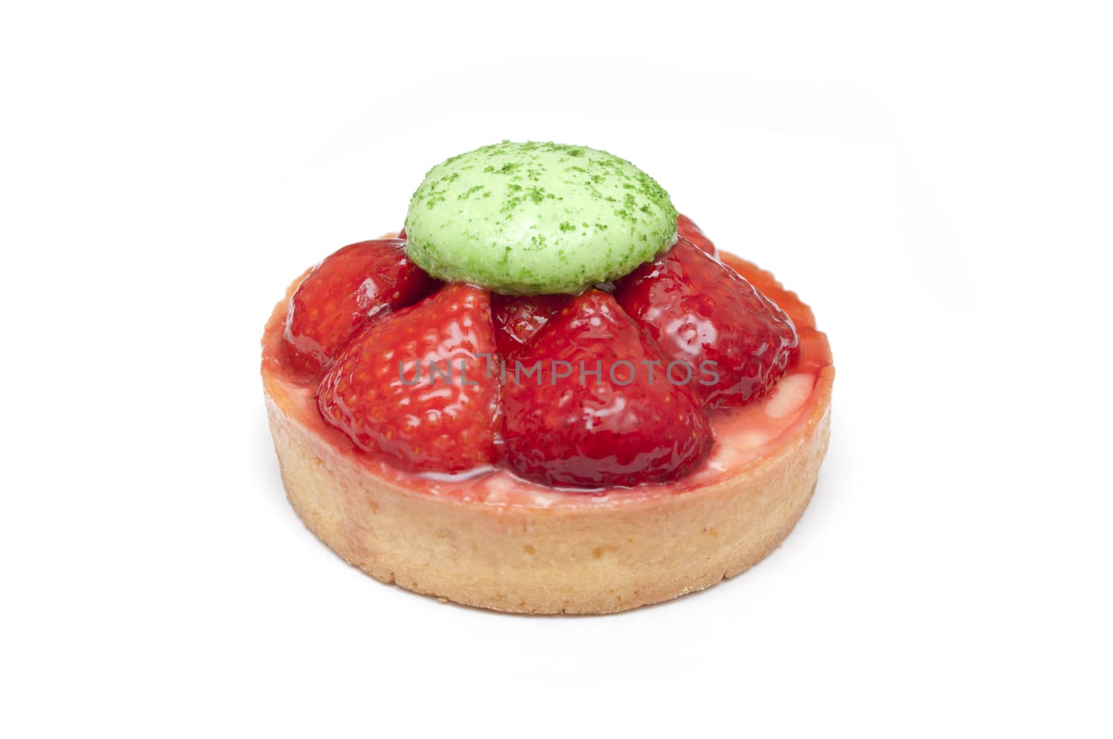 isolated strawberries tart on white background by NeydtStock