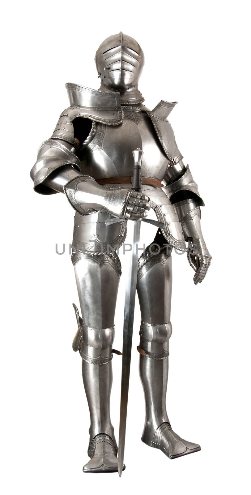 Armour of the medieval knight. Metal protection of the soldier against the weapon of the opponent