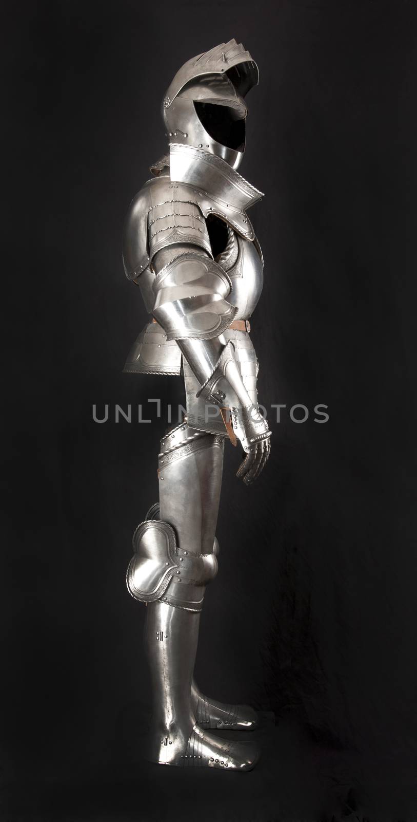 Armour of the medieval knight. Metal protection of the soldier against the weapon of the opponent