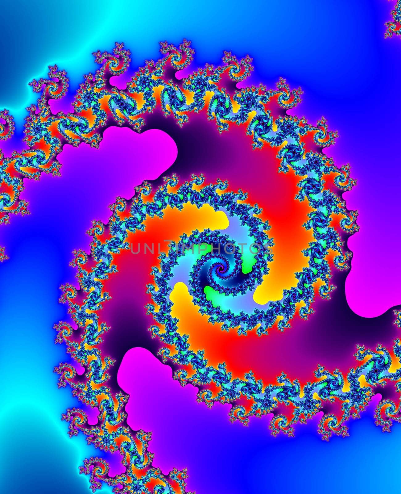Digital computer graphic - rendering. Patterned fractal background with spiral for design.