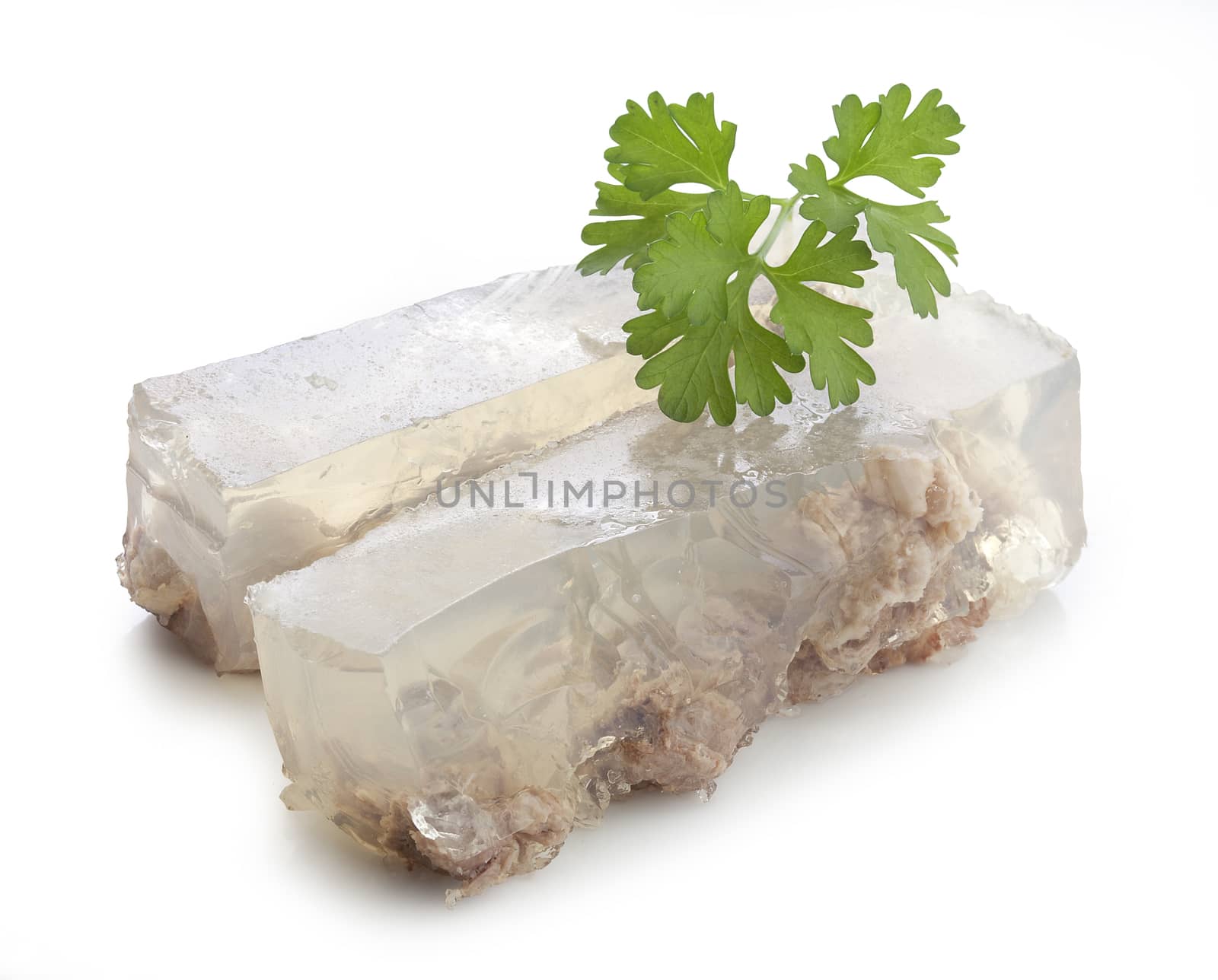 Isolated two pieces of jellied meat on the white background