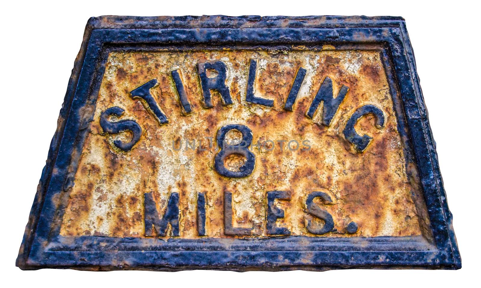 Old Fashioned Rusty Mile Marker For Stirling In Scotland