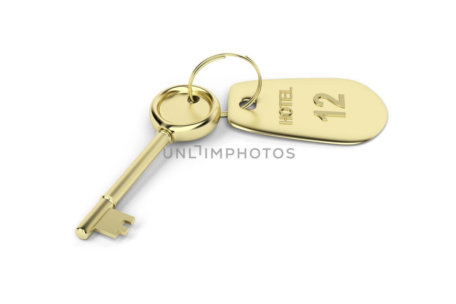 Hotel key with a room number on white background