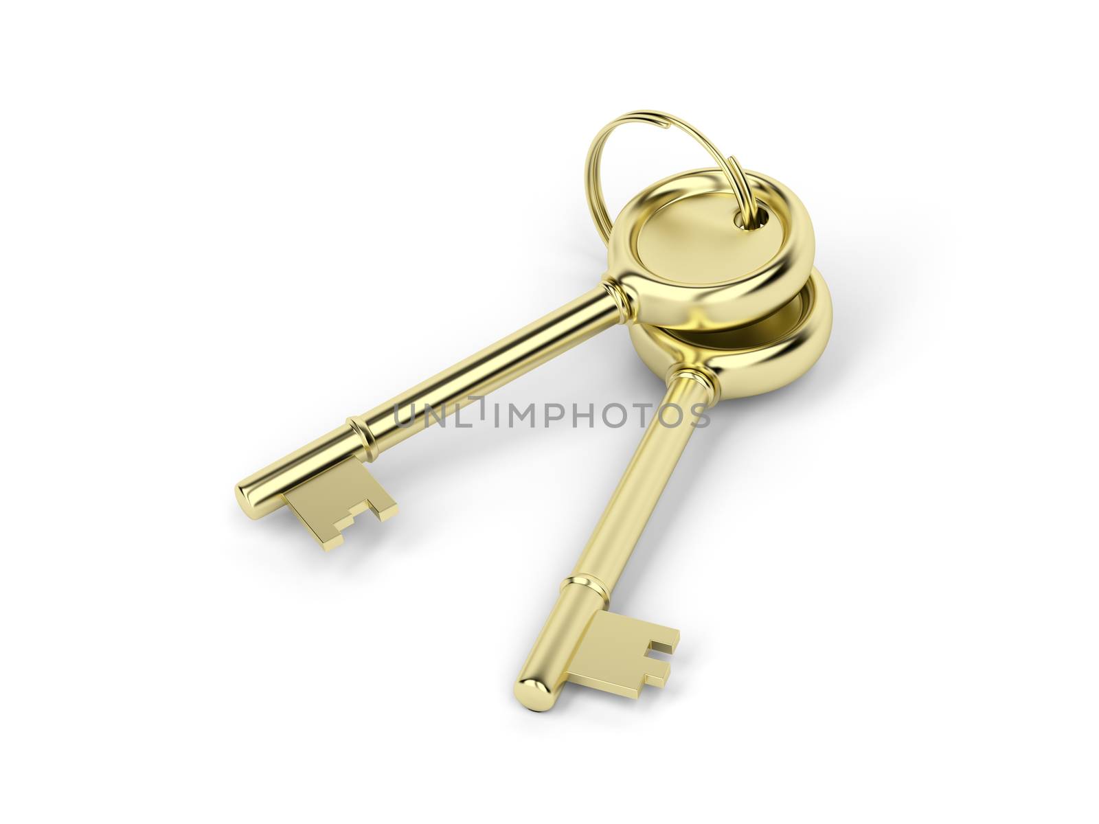 Two gold keys on white background