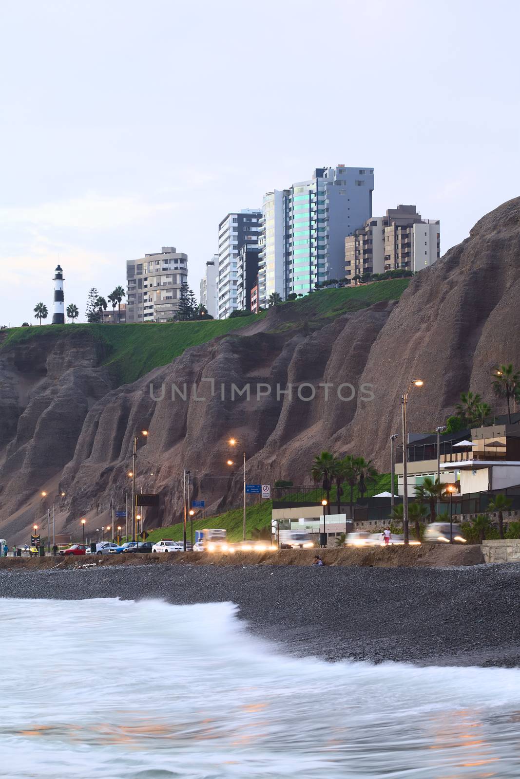 Coast with Lighthouse in Miraflores, Lima, Peru by ildi