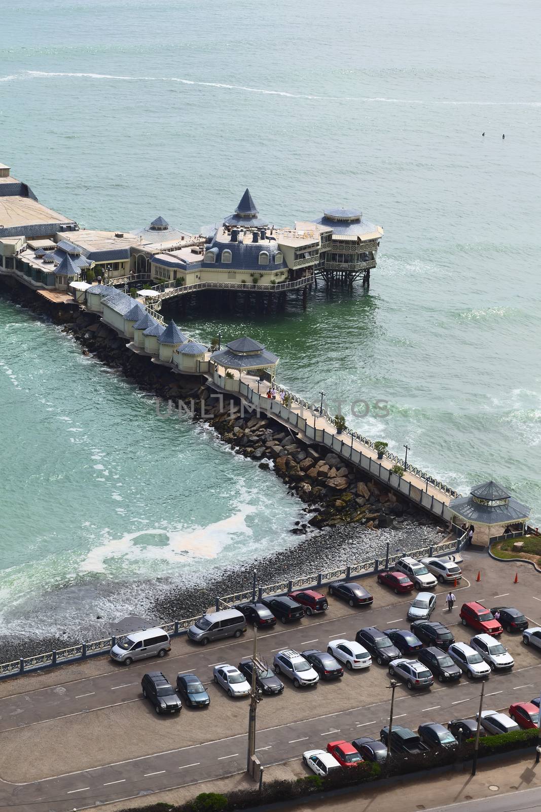 LIMA, PERU - FEBRUARY 20, 2012: The restaurant La Rosa Nautica built on a pier on the coast of the district of Miraflores on February 20, 2012 in Lima, Peru. 