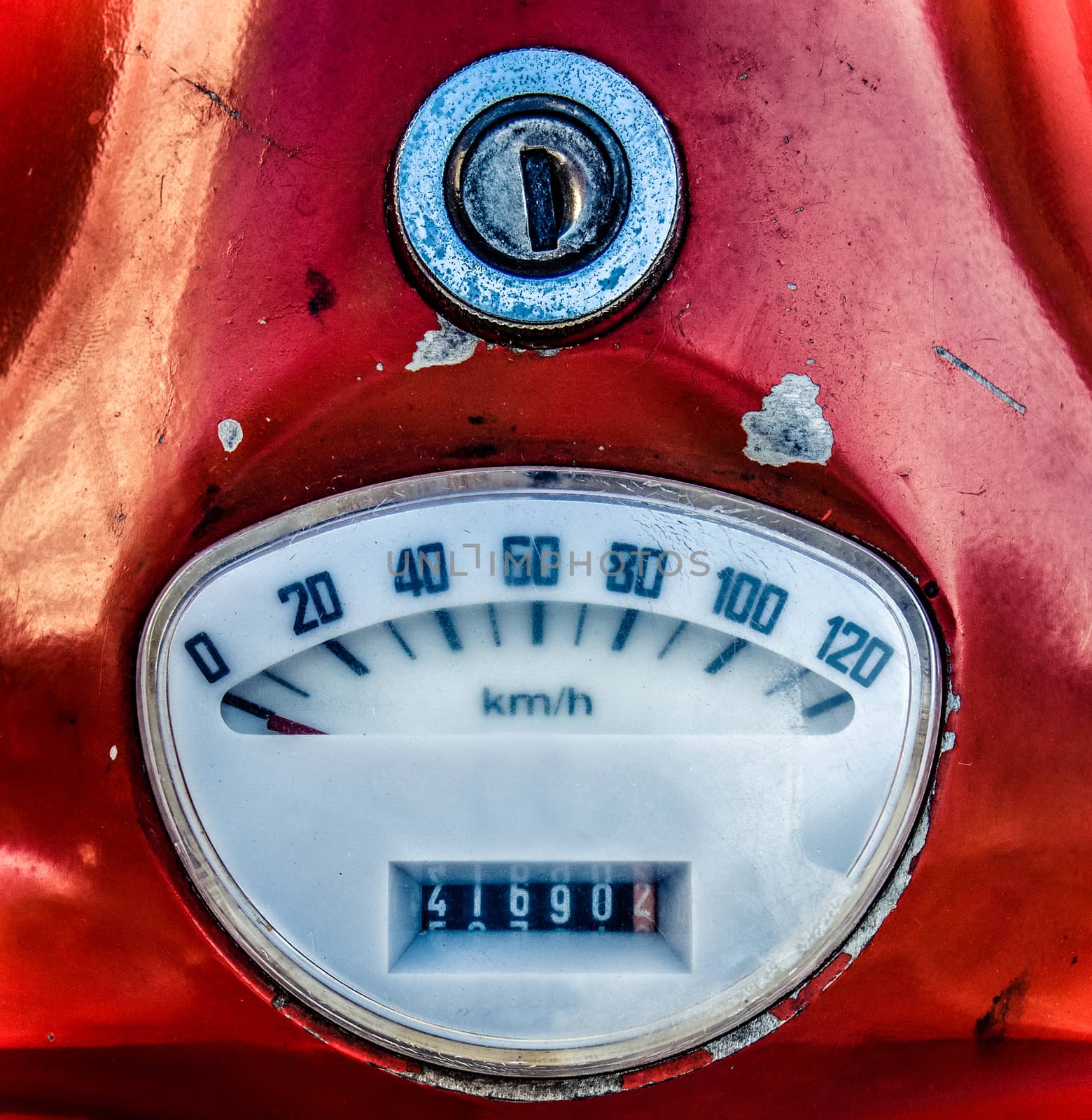 Retro Filtered Vintage Speedometer On Italian Moped