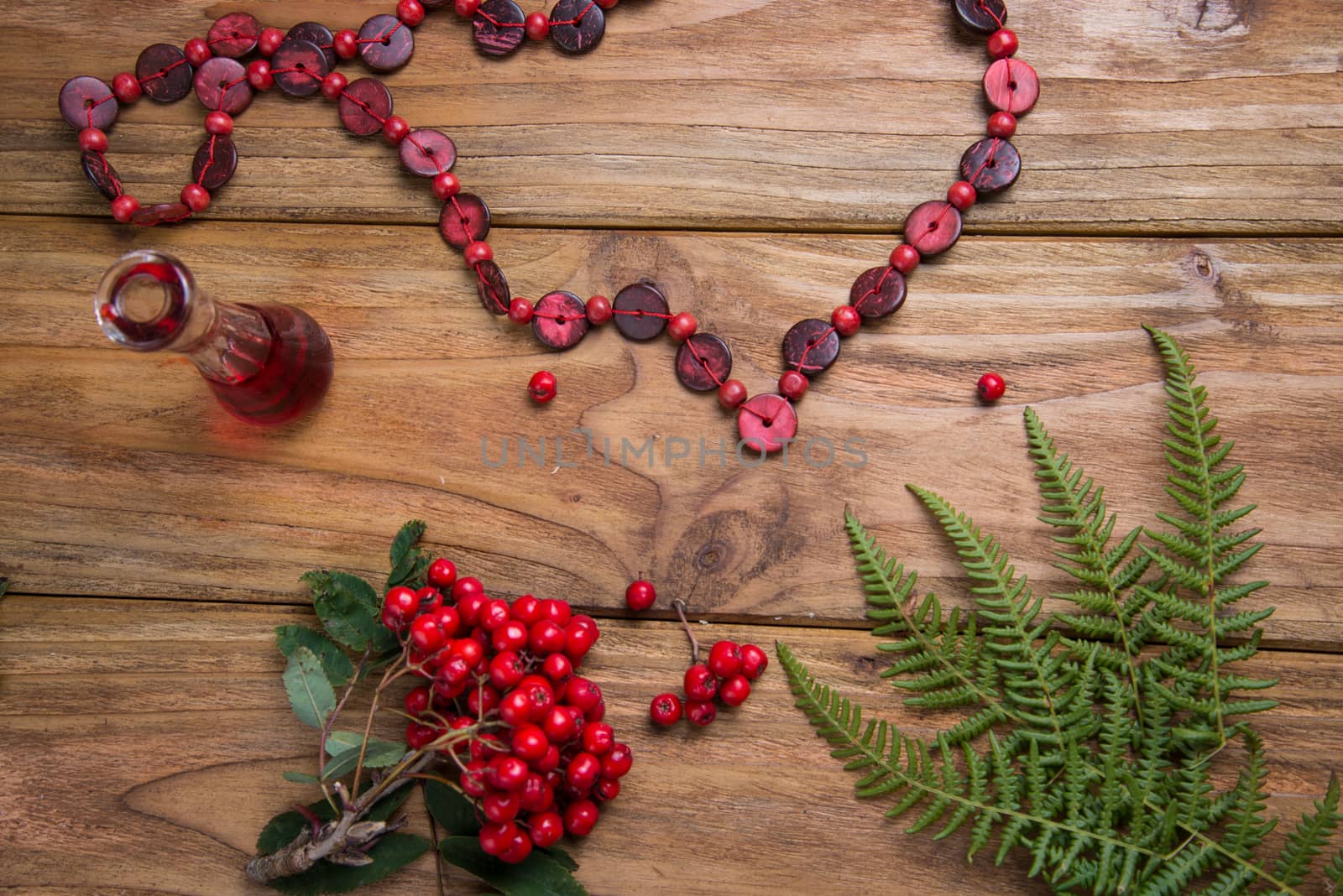 rowanberries on wooden table