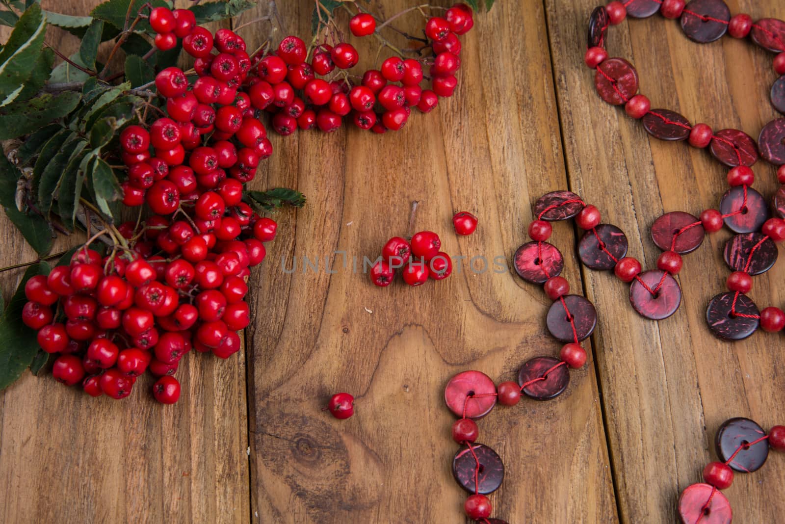 rowanberries on wooden table