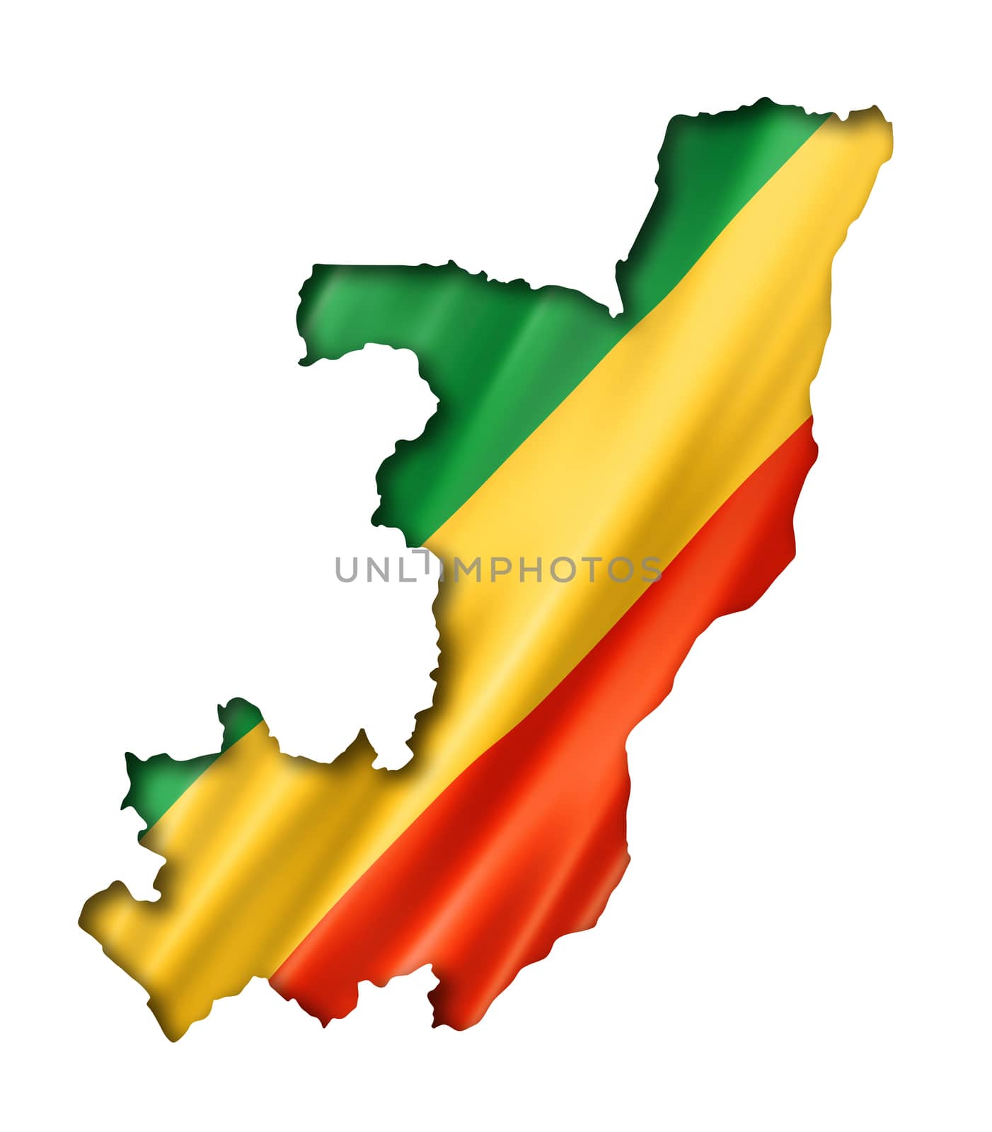 Republic of the Congo flag map, three dimensional render, isolated on white