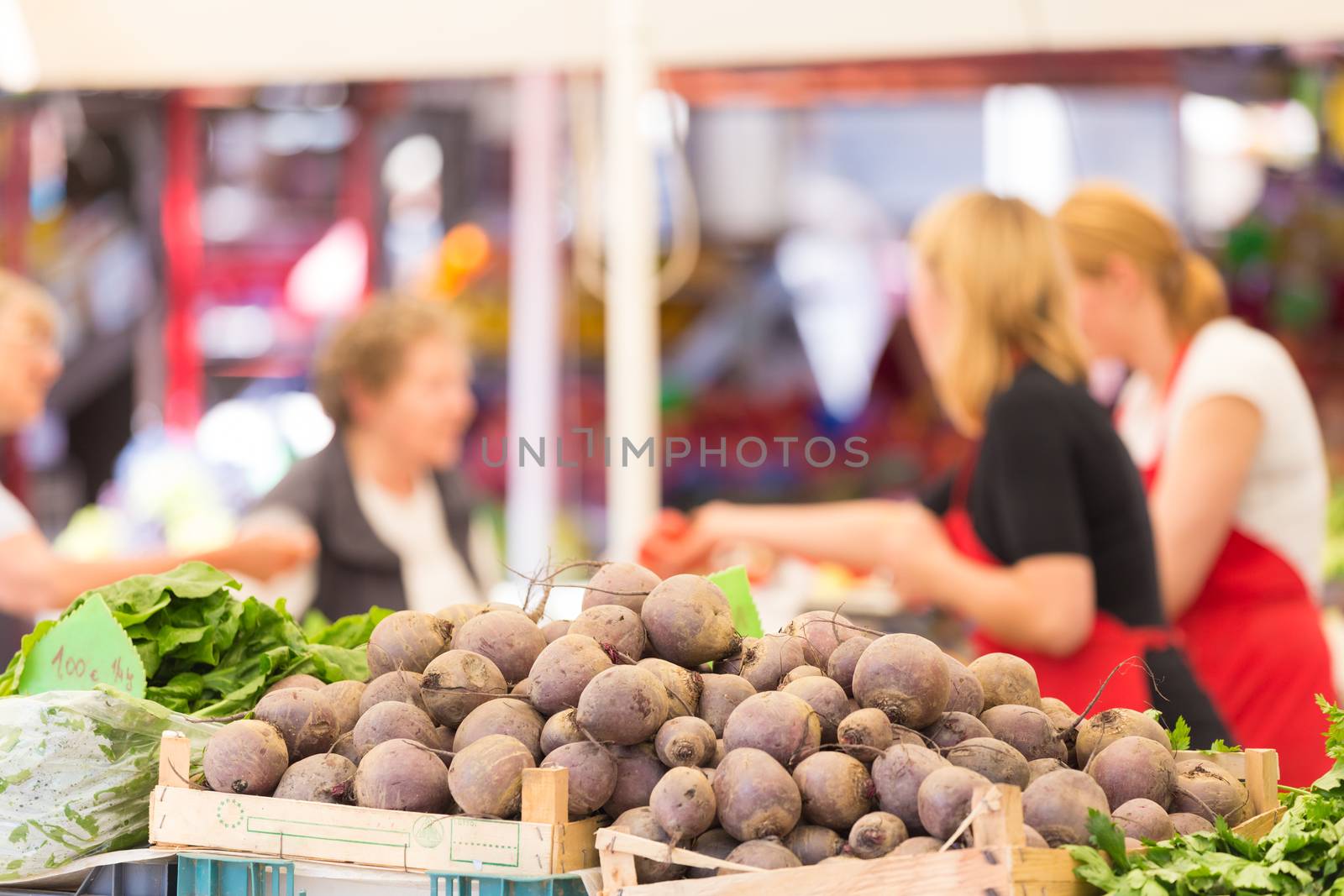 Farmers' market stall with variety of organic vegetable.