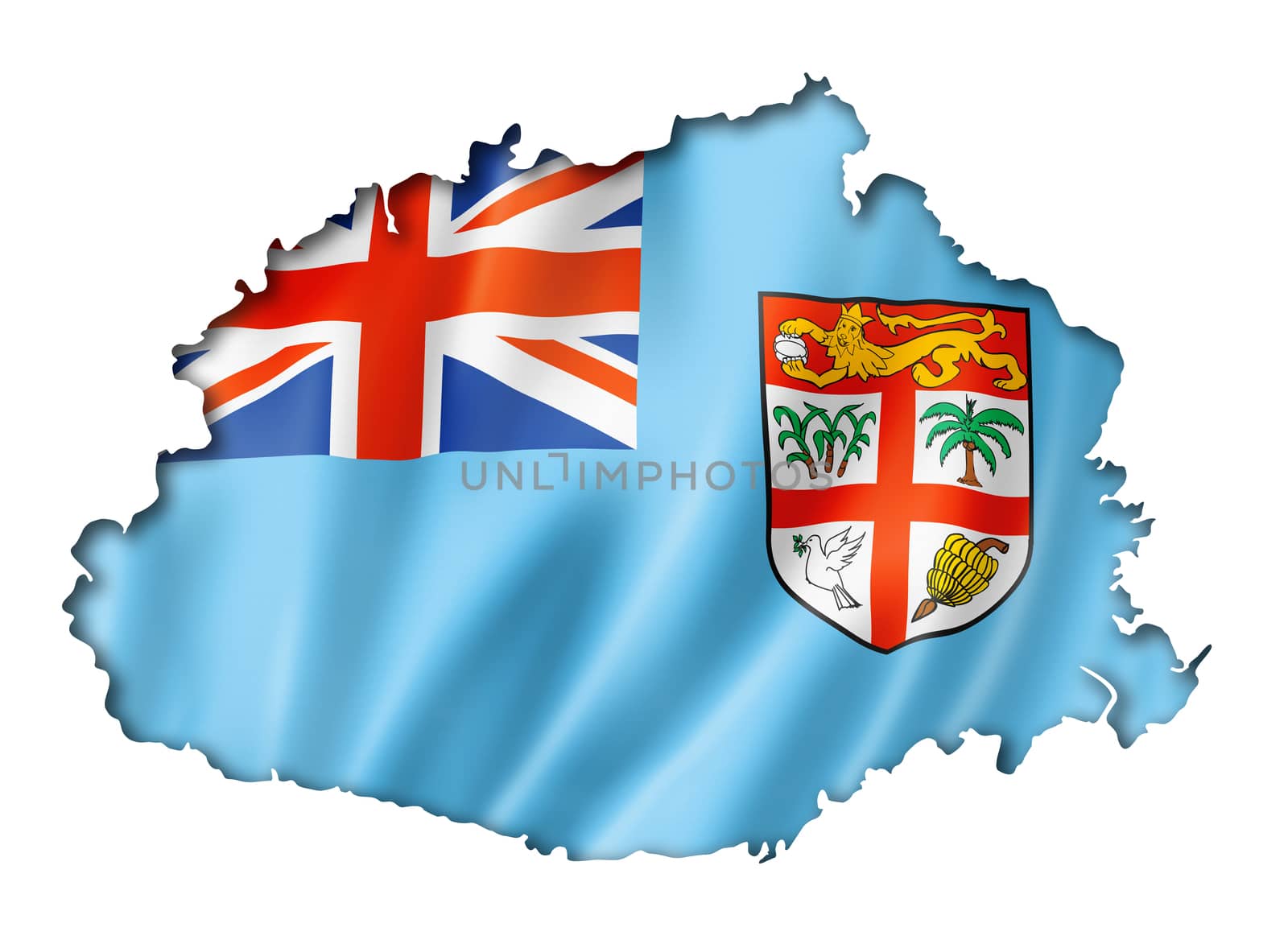 Fiji flag map, three dimensional render, isolated on white