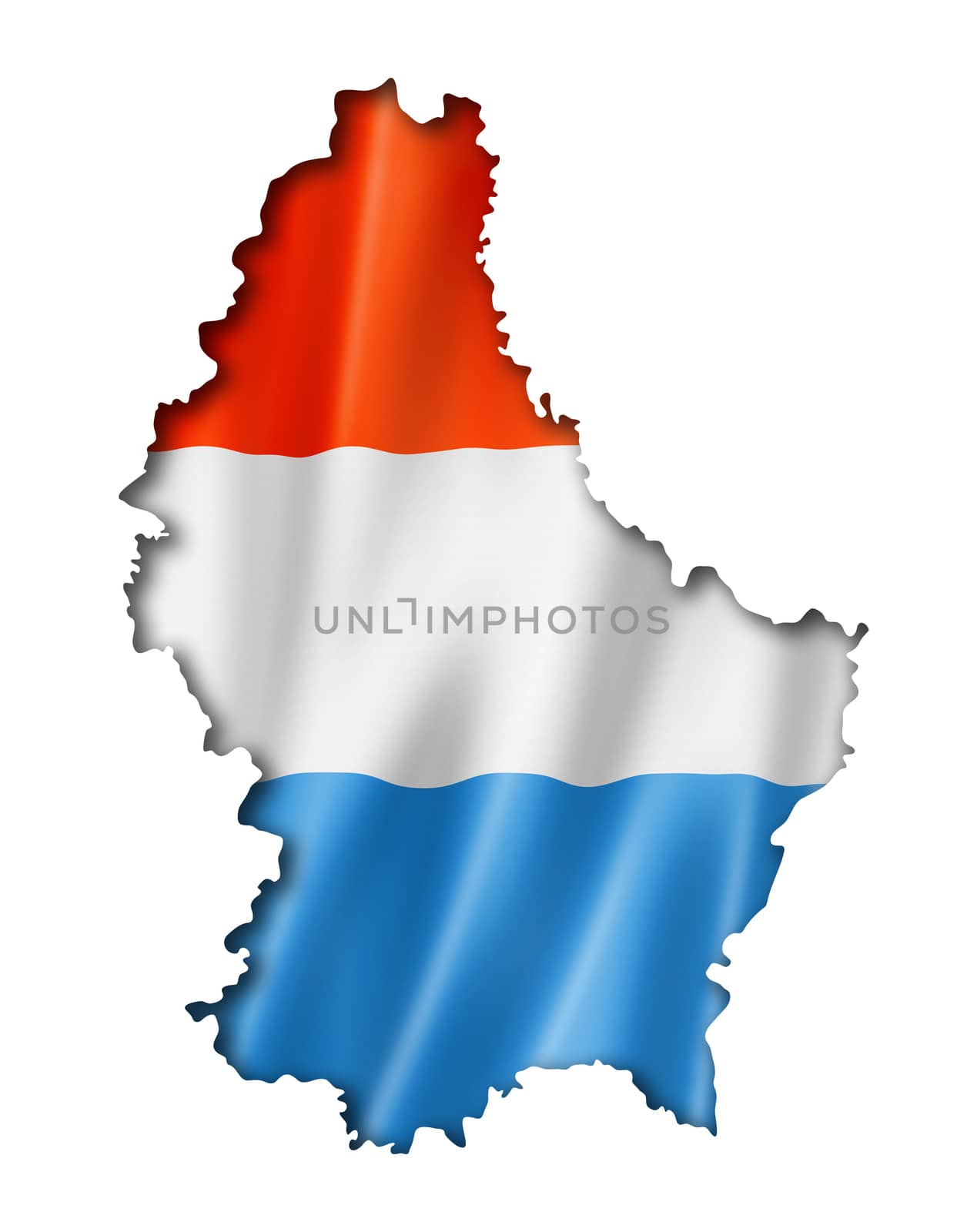 Luxembourg flag map, three dimensional render, isolated on white