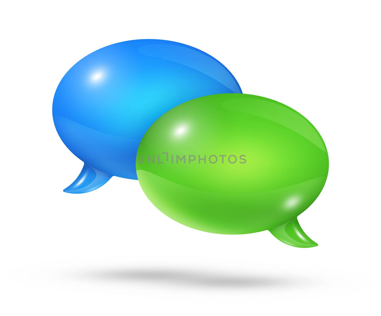 3D blue and green speech bubbles isolated on white