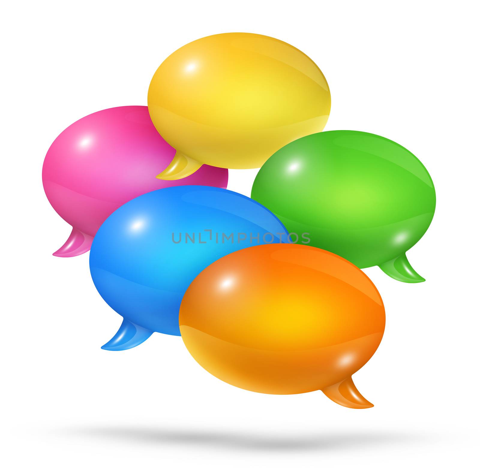 3D group of colored speech bubbles isolated on white