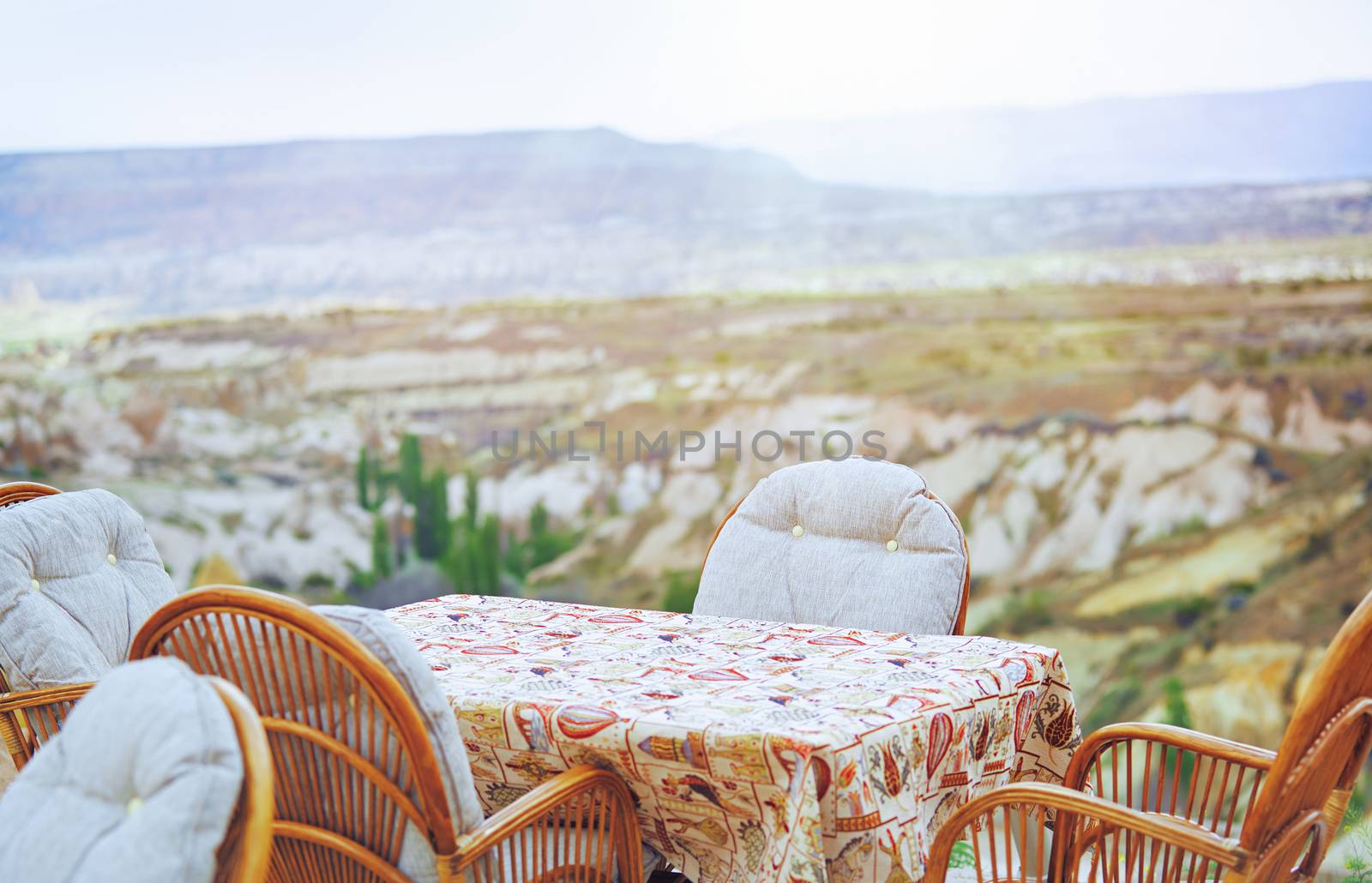 Table and chairs at open air cafe