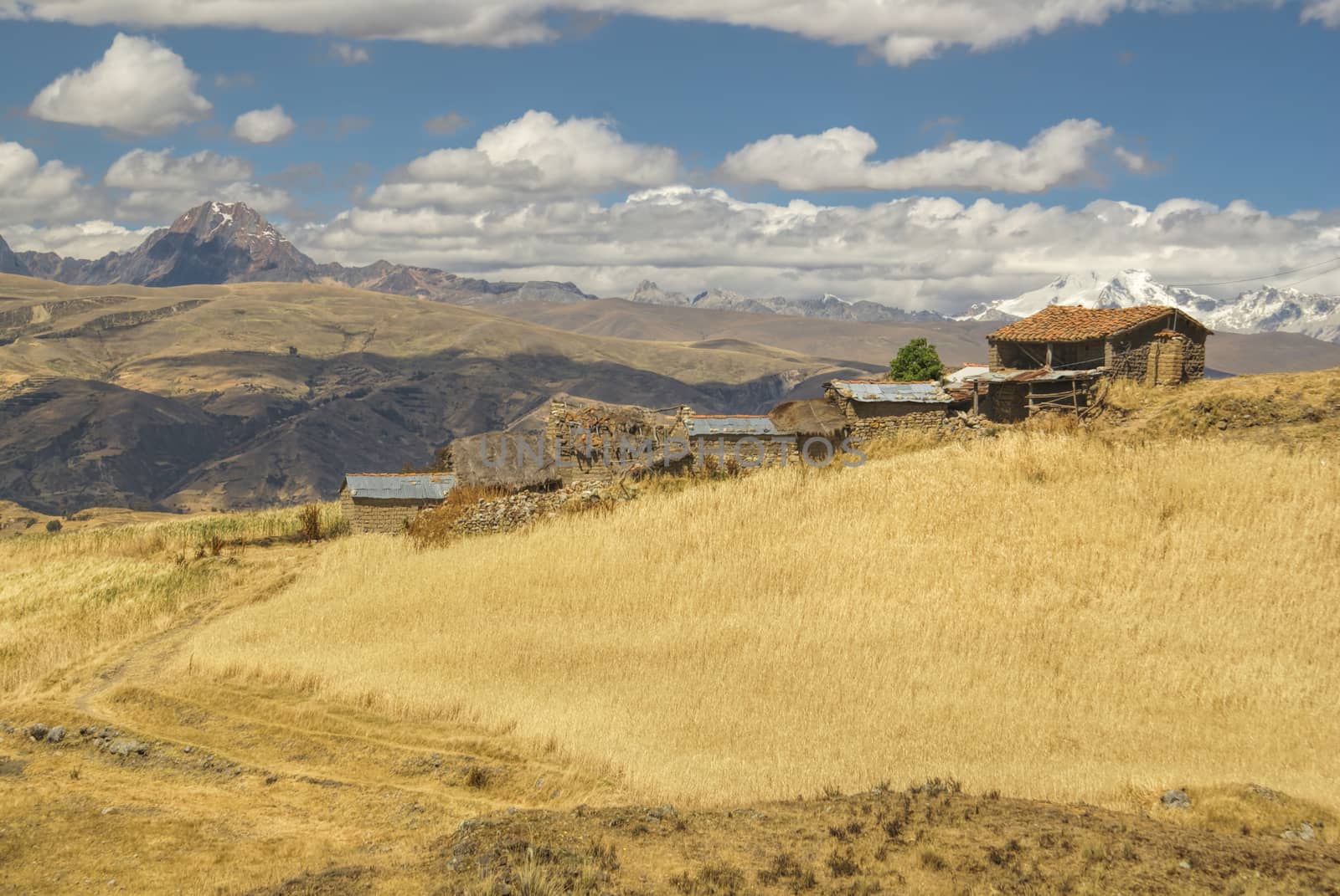 Poor Peruvian settlement high in South American Andes              