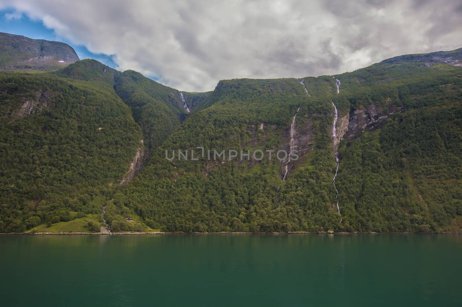 View over the fjord Geiranger fjord in Norway