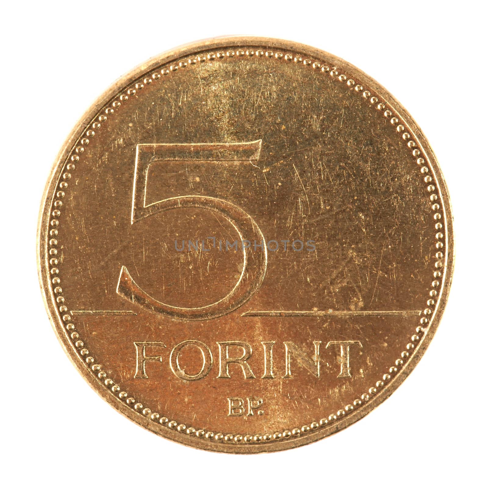 5 Hungarian forints coin on white background