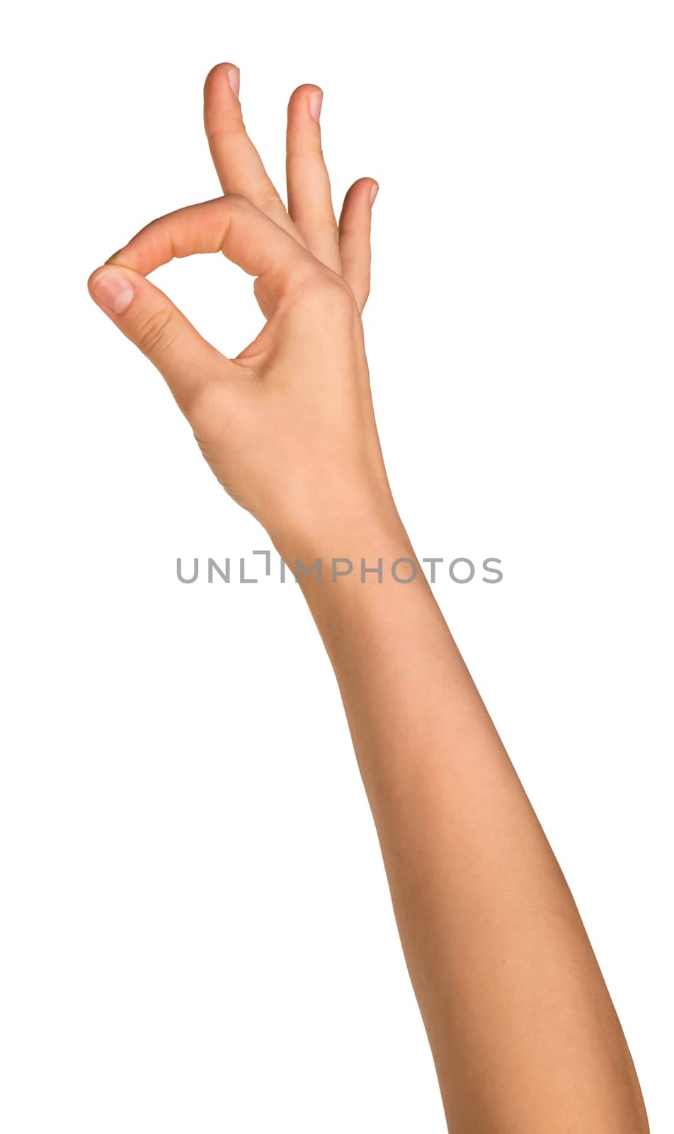 Hand OK sign isolated on white background