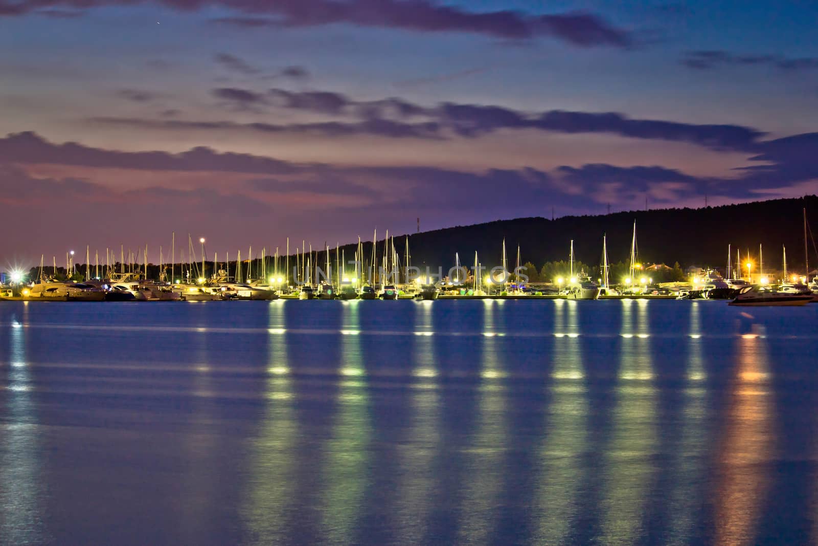 Dusk view of yacht club in Sukosan, Dalmatia, Croatia