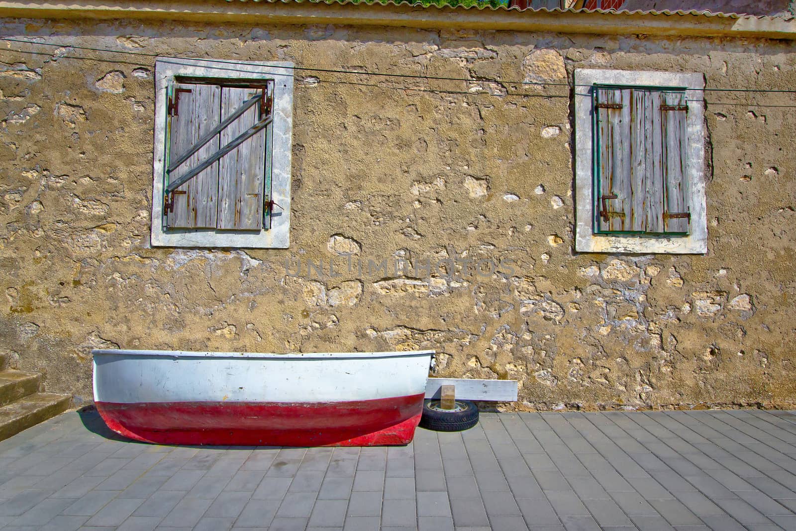 Dalmatian old boat street view, Novigrad, Croatia