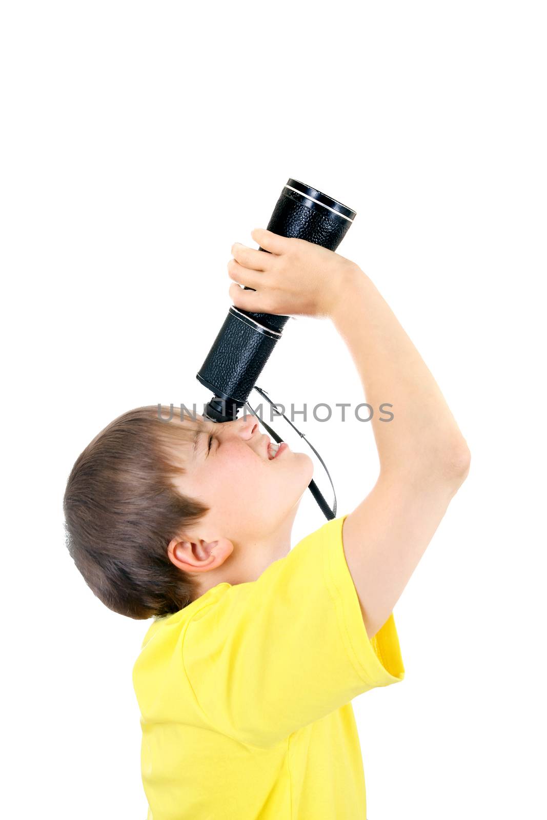 Kid with Monocle Isolated on the White Background