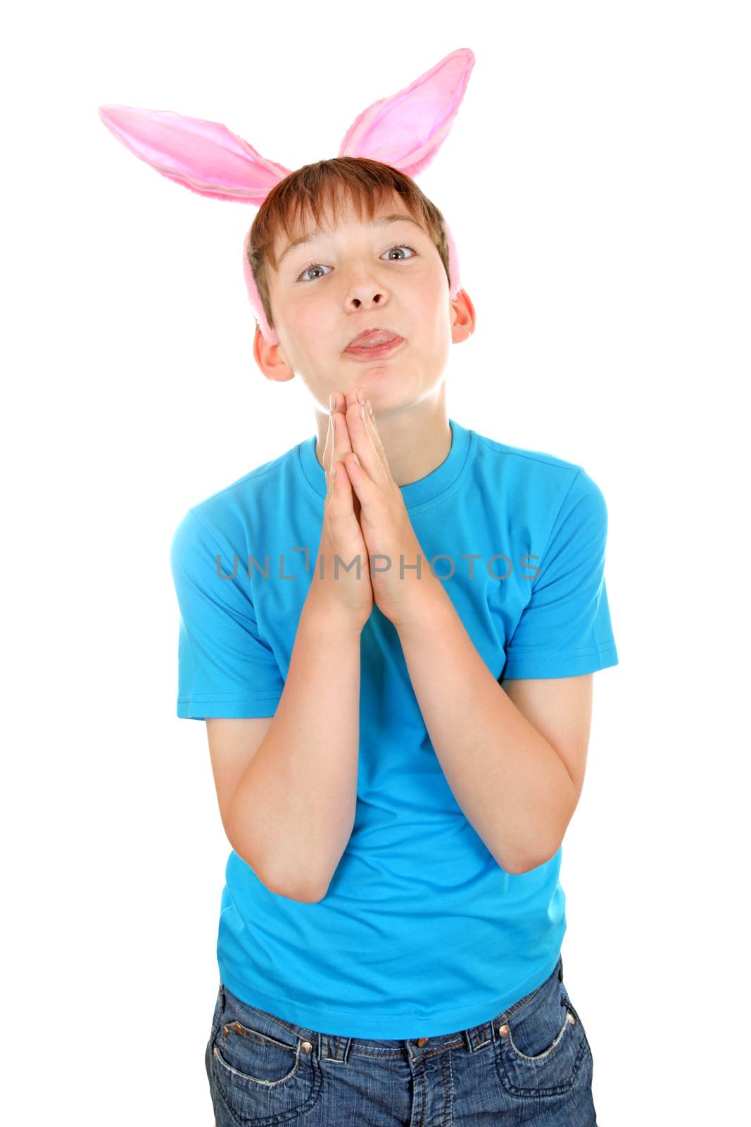 Kid with Rabbit Ears Isolated on the White Background