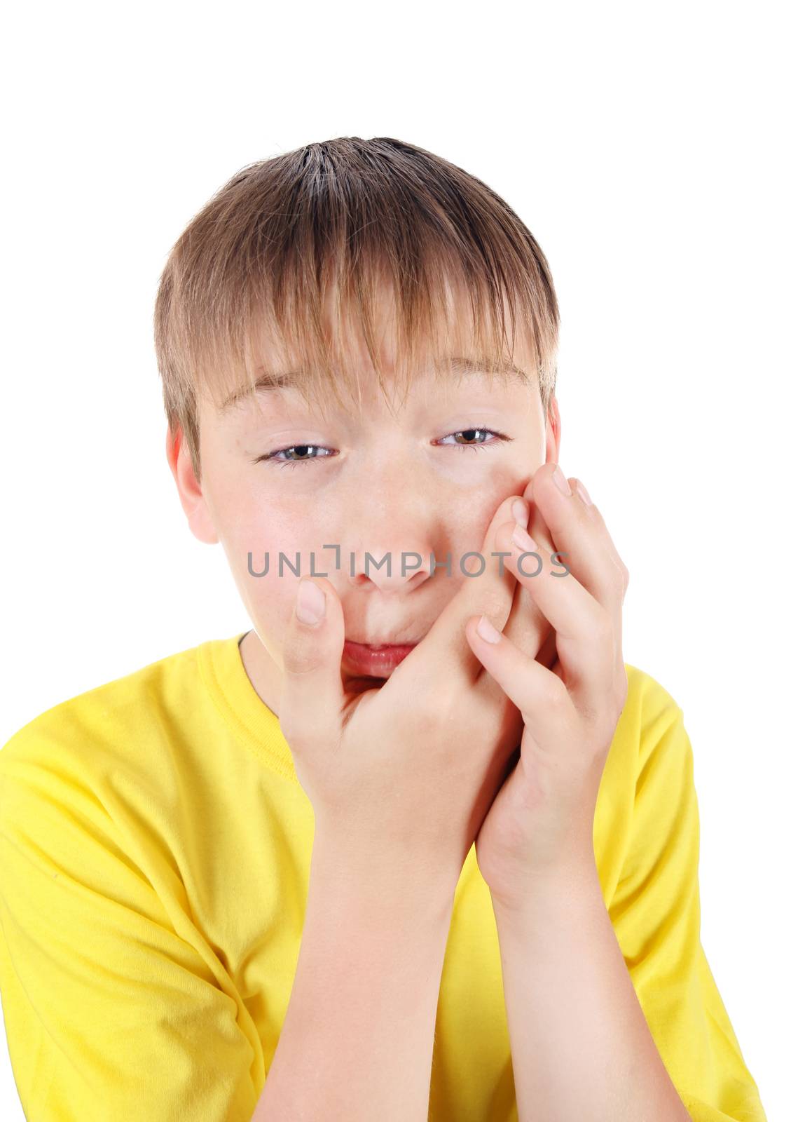 Kid feels Toothache Isolated on the White Background