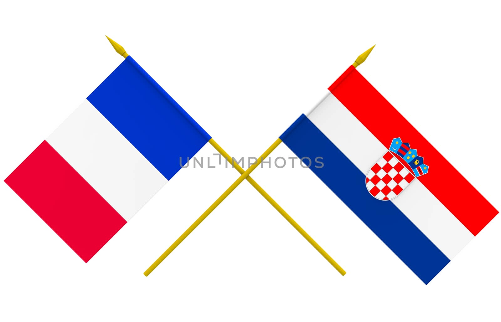 Flags of Croatia and France, 3d render, isolated