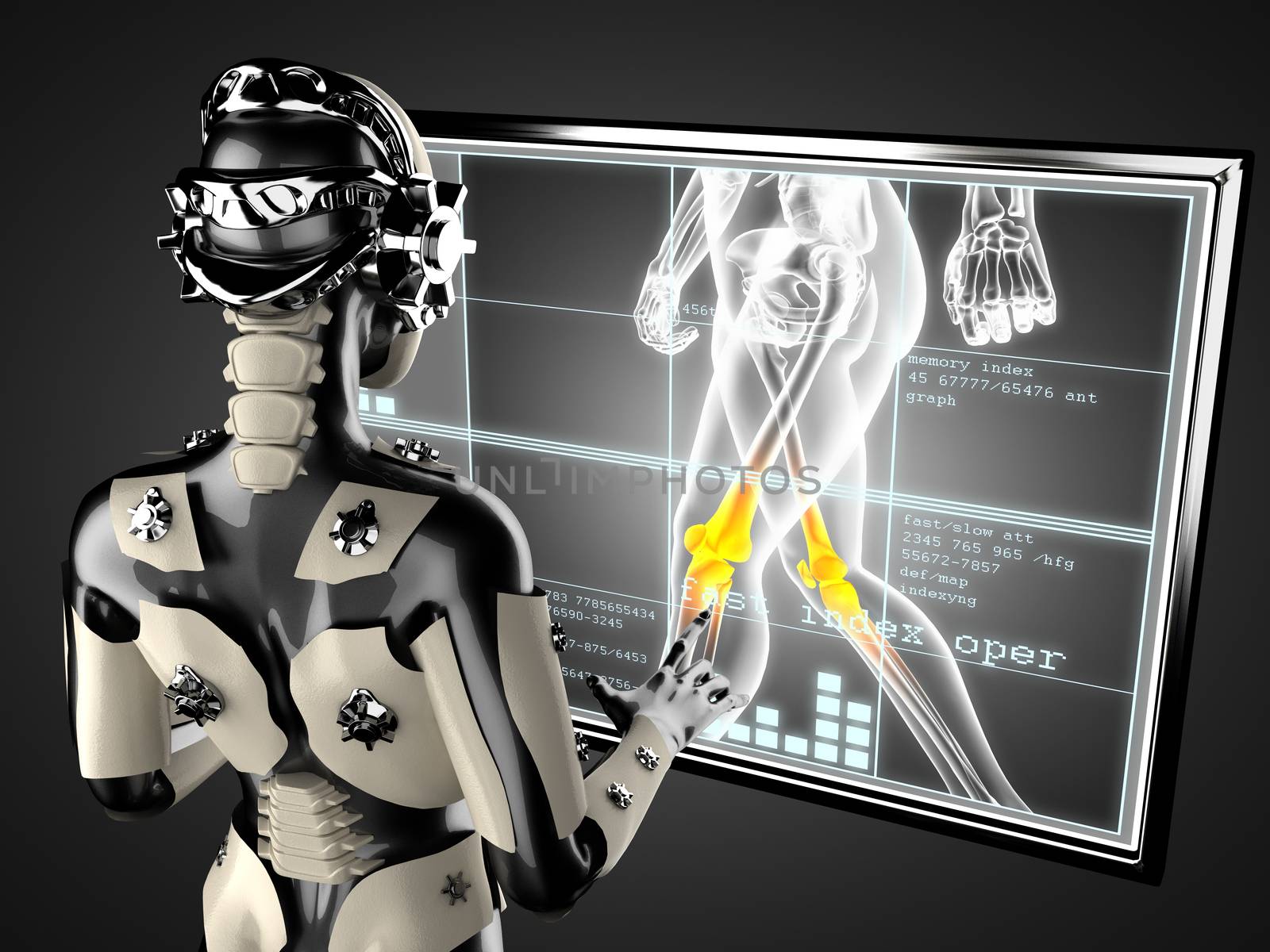 robot woman manipulating hologram displey by videodoctor