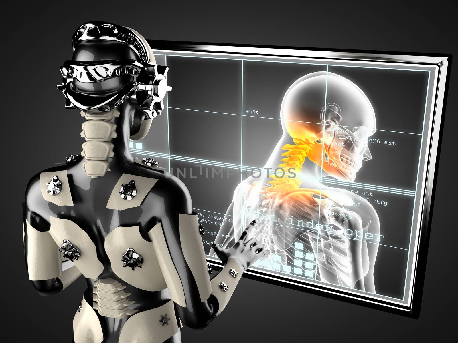 robot woman manipulating hologram displey by videodoctor