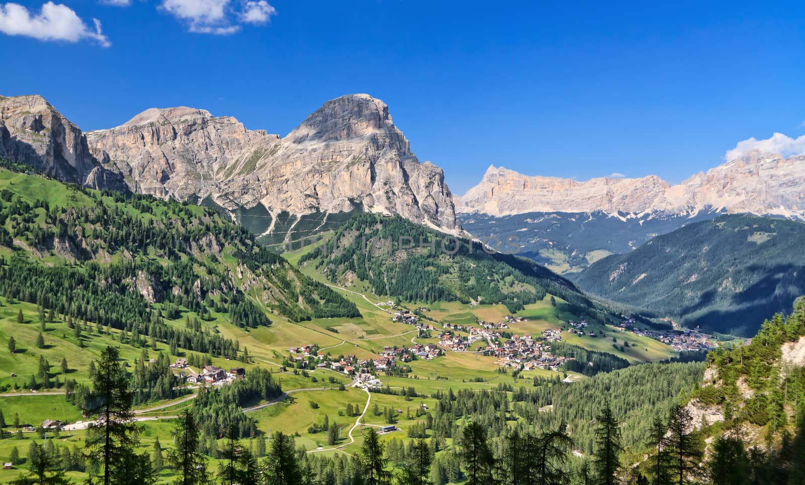 Panorama of Dolomiti Mountains and Badia Valley, Trentino Alto Adige, Italy