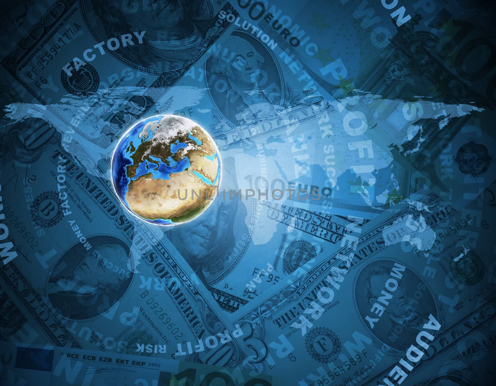 Earth, world map on money background by cherezoff