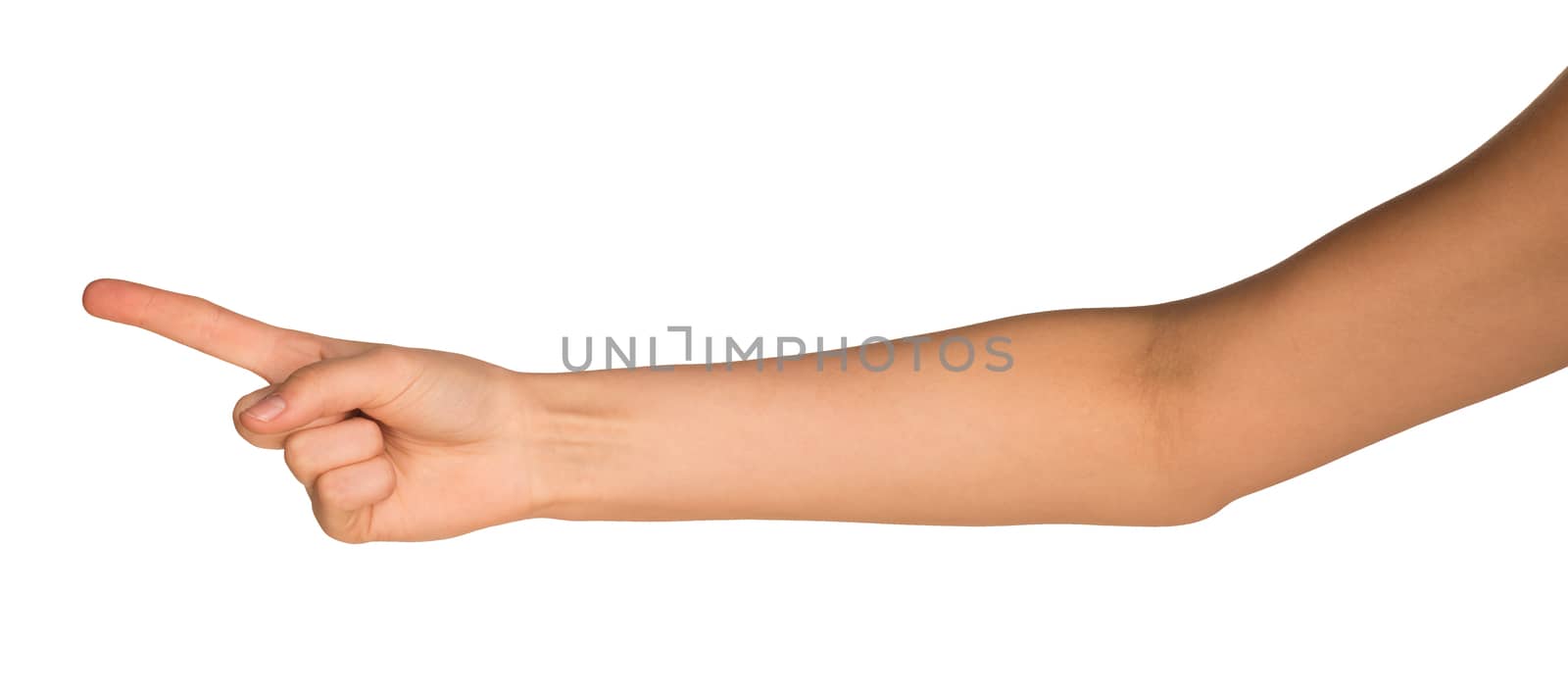 Finger presses the empty space. Isolated on white background