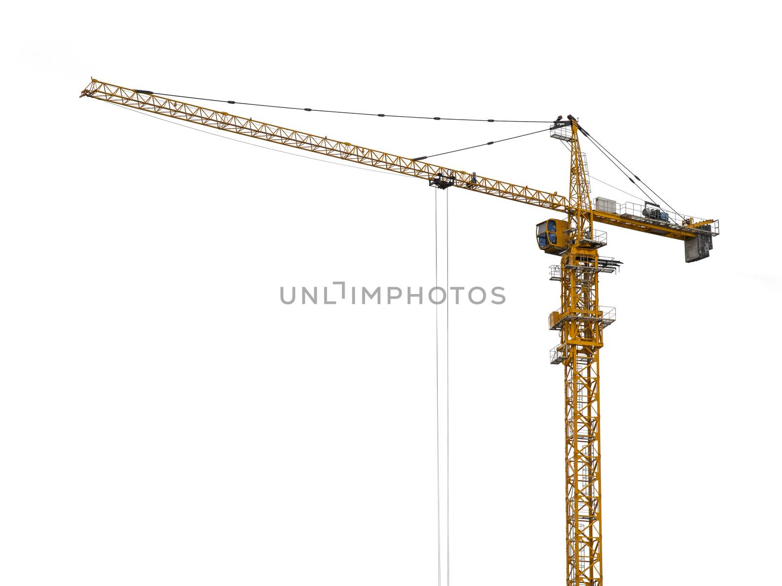 Yellow hoisting crane isolate on white background